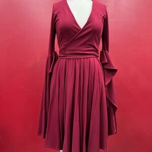 Chic Bell Sleeve Burgundy Wrap Dress